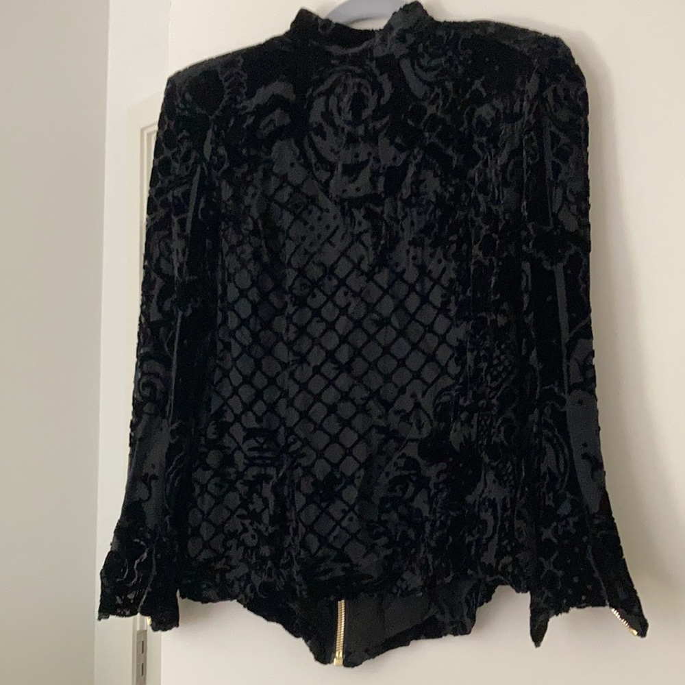 Black velvet top with gold zipper